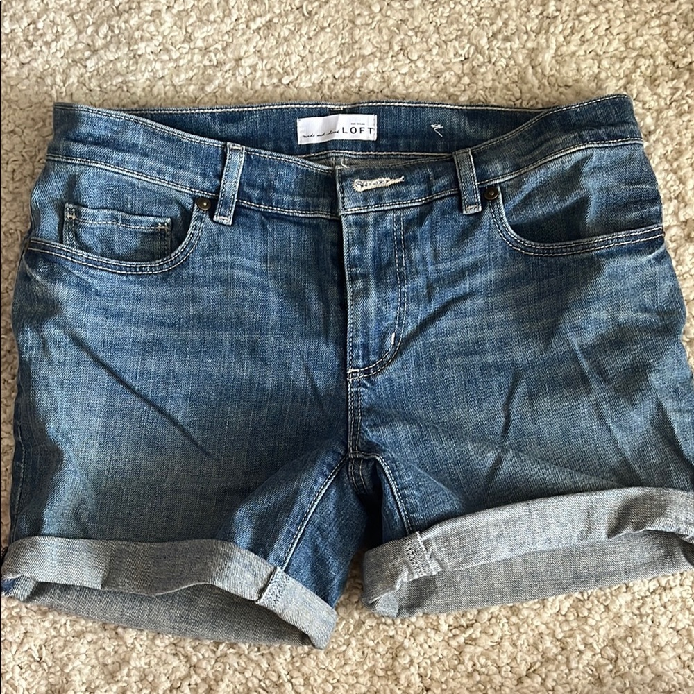 LOFT Blue Jean Shorts with Distressed Finish
